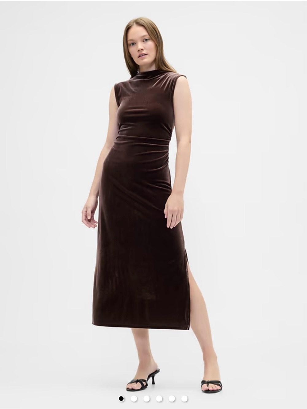 GAP Sleeveless Velvet Mockneck Midi Dress in Brown
